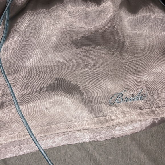 White silk Bride Shorts with rhinestone and light blue detail, size L - Picture 2 of 6